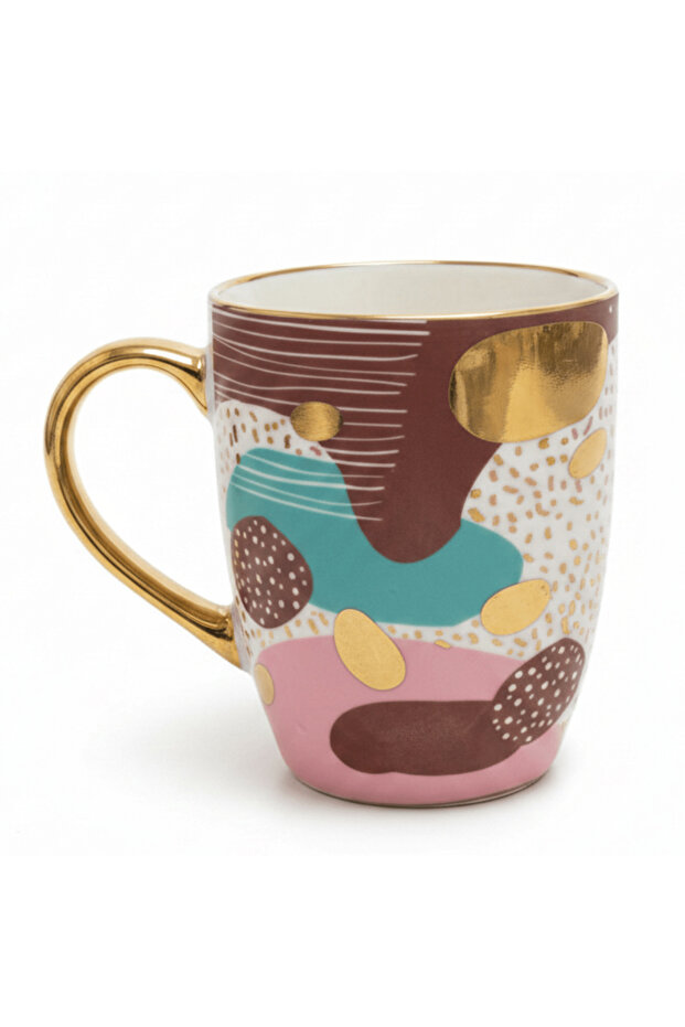 Abstract Art Ceramic Mug with Gold Handle 350 ml