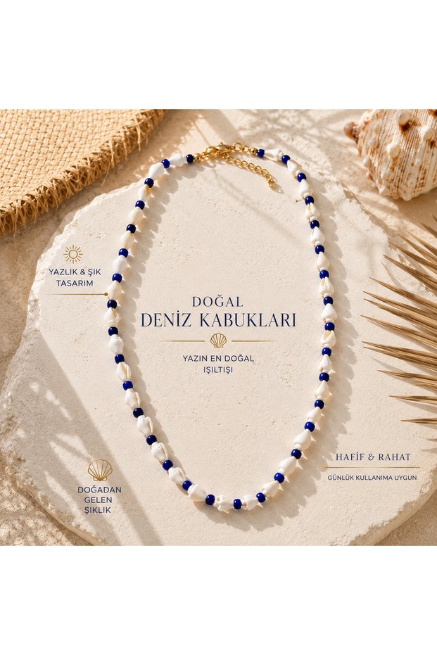 Natural Sea Shell Red Bead Detailed Women's Necklace