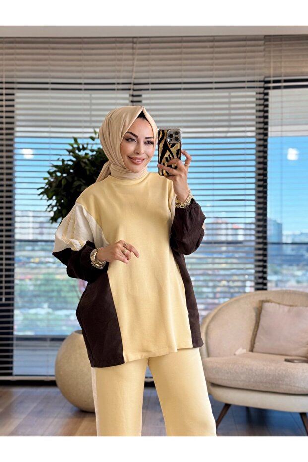 22863 بدلة ملونة متعددة القطع باللون الأصفر