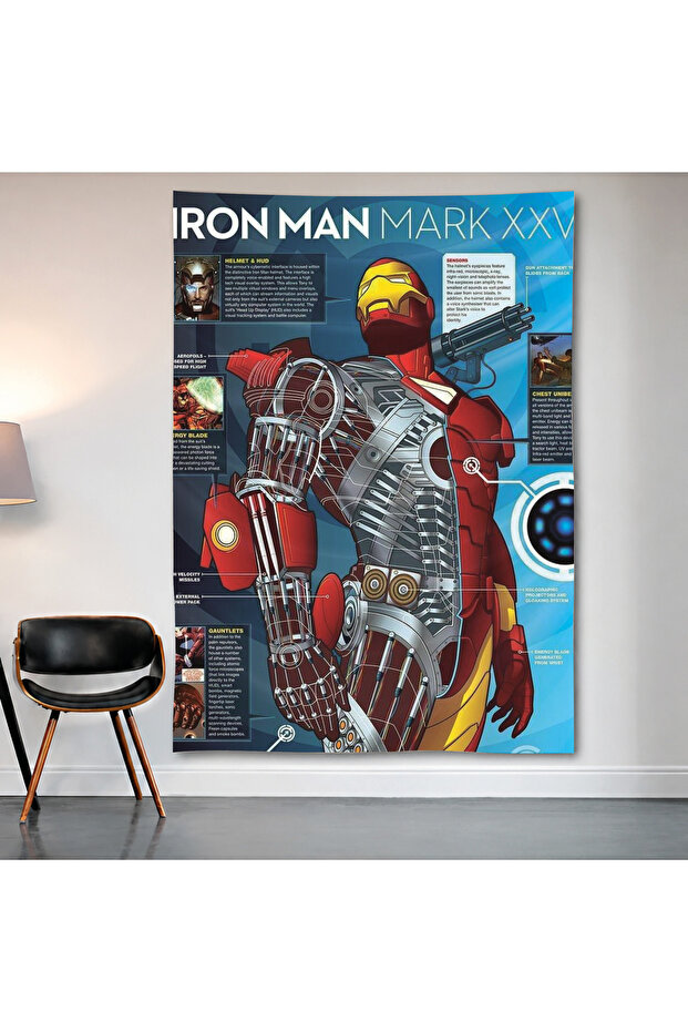 Iron Man Mark Xxxv Blueprint Wall Cloth Wall Tapestry First Quality Satin Fabric Poster