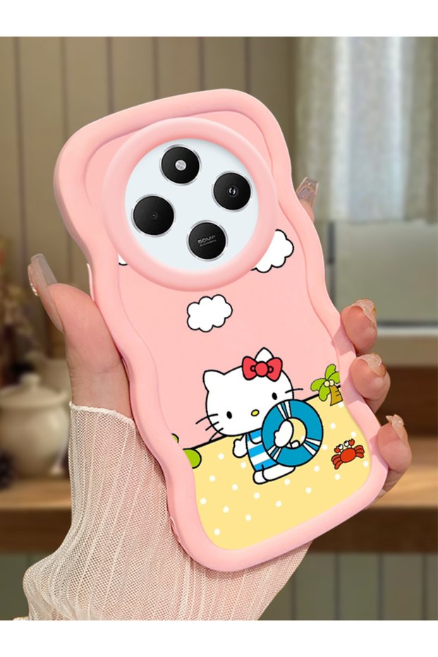 Redmi 14C Compatible Case Camera Protector Pink Silicone Couple Phone Case Kitty Pattern