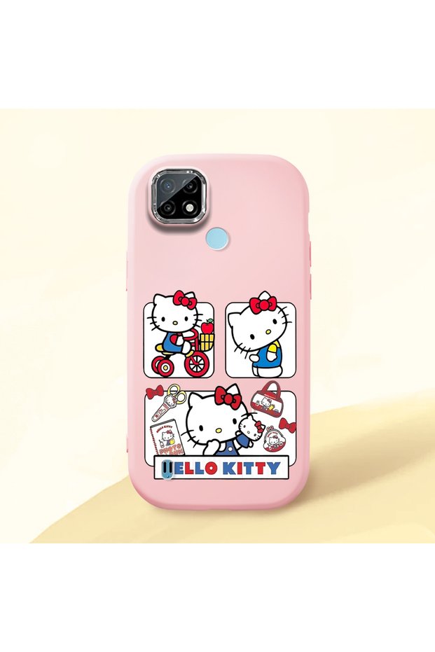 Realme C21 Compatible Case Camera Protector Pink Silicone Couple Phone Case with Kitty Pattern