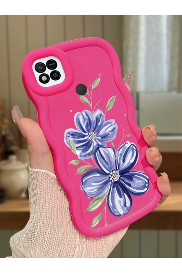 Redmi 10A Compatible Case Camera Protector Red Silicone Couple Phone Case Floral Pattern