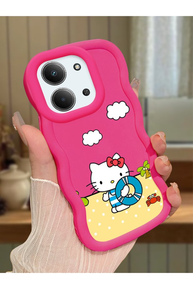 Redmi 15C 4g Compatible Case with Camera Protector Red Silicone Couple Phone Case Kitty Pattern