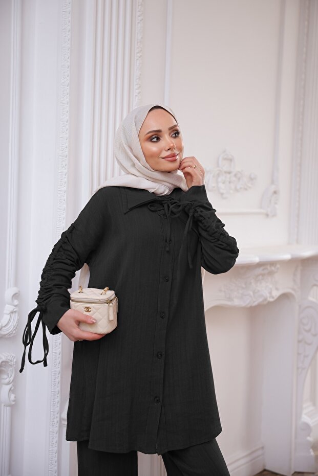 طقم كتان - أسود