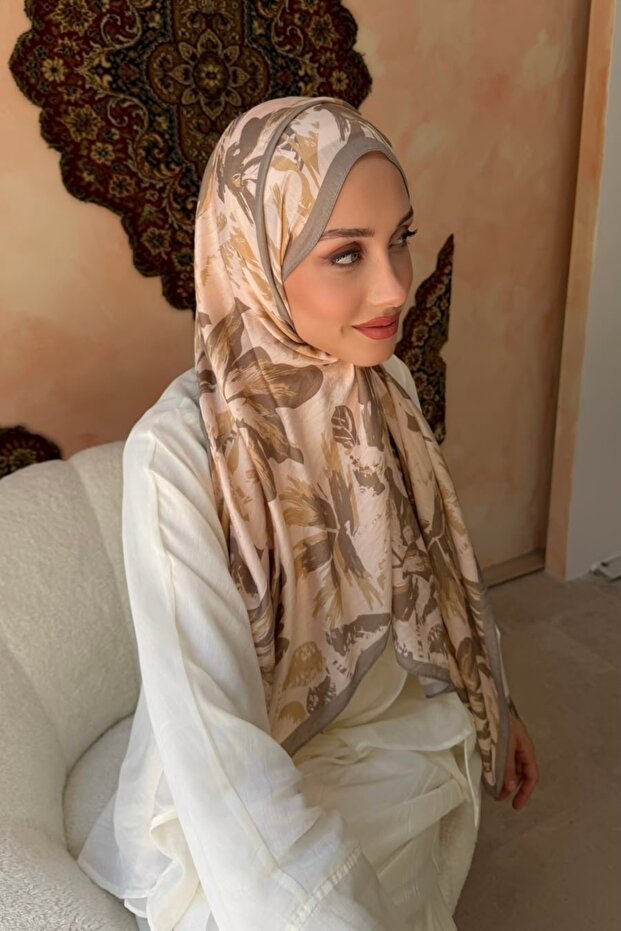 Beige Patterned Silk Shawl