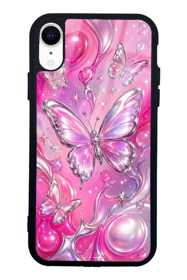 iPhone Xr Pink Prism Butterfly Design Glossy Phone Case