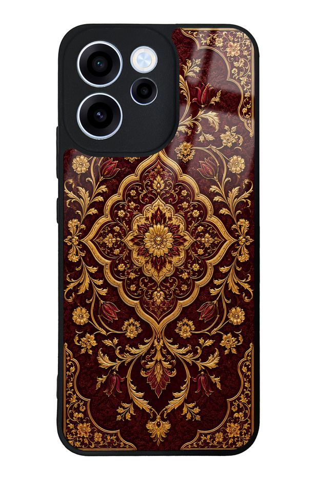 Oppo Reno 15F Burgundy Ottoman Gold Design Glossy Phone Case