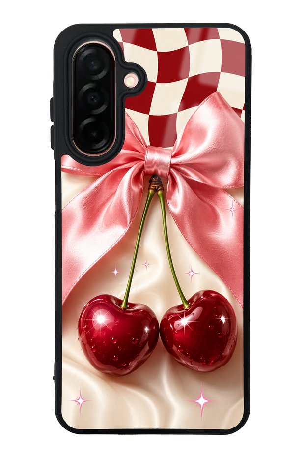 Samsung A26 Glossy Phone Case with Cherry Picnic Bow Design