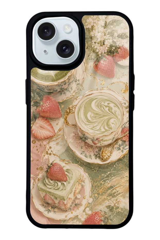iPhone 15 Glossy Phone Case with Sage Strawberry Matcha Design