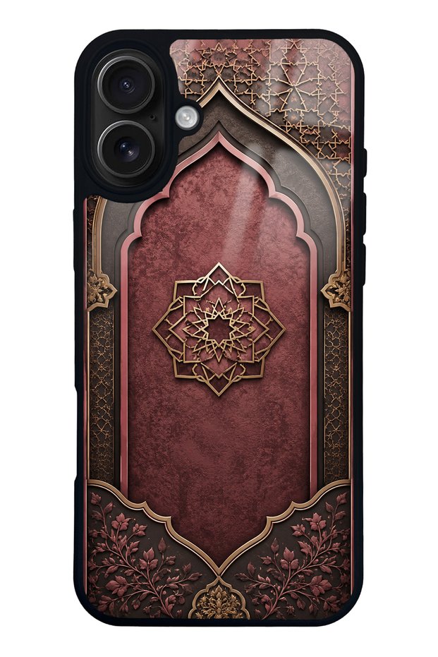 iPhone 16 Plus Burgundy Glossy Phone Case with Ottoman Emblem Design
