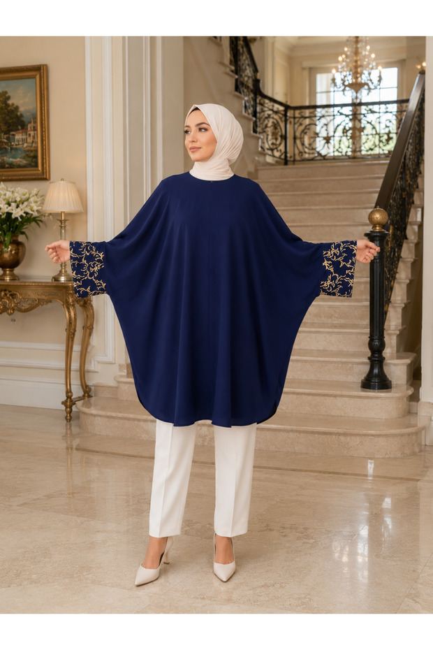 Sleeveless Accessory Detailed Knee-Length Plus Size (40-54) Evening Gown Tunic