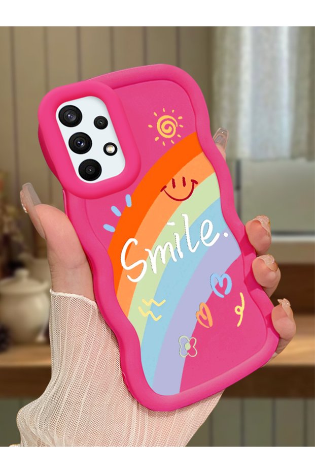 Samsung Galaxy A73 Compatible Case Camera Protector Red Silicone Couple Phone Case Cover Rainbow Pattern