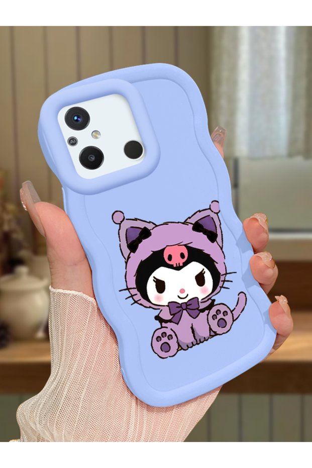 Redmi 12C Compatible Case Camera Protector Blue Silicone Couple Phone Case Kuromi Pattern