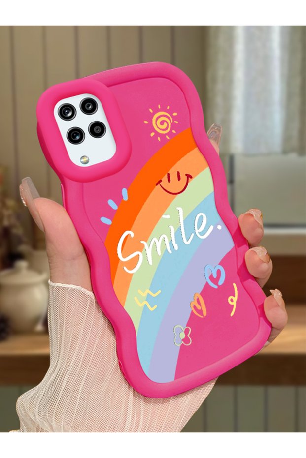 Samsung Galaxy A12 Compatible Case Camera Protector Red Silicone Couple Phone Case Rainbow Pattern
