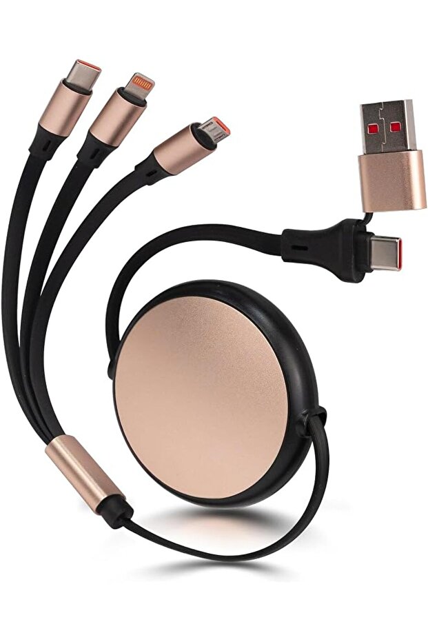 120W Fast 6 in 1 Retractable Charging Cable, Includes USB C Lightning and Micro USB Heads, 5A High Speed