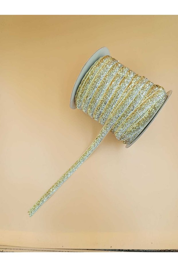 Gold-Silver Glitter Velvet Ribbon- 1 Cm- 8 Meters