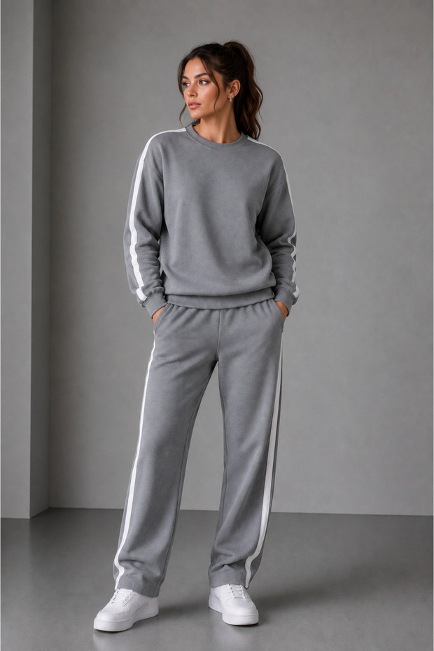 Women's Circular Necklace Striped Track Suit Set