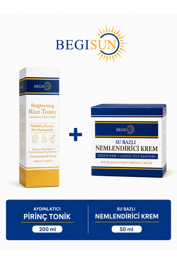 Brightening Rice Tonic 80% Rice Extract 5% Niacinamide 200 ml + Water-Based Moisturizing Cream 50 ml Skin Care Set