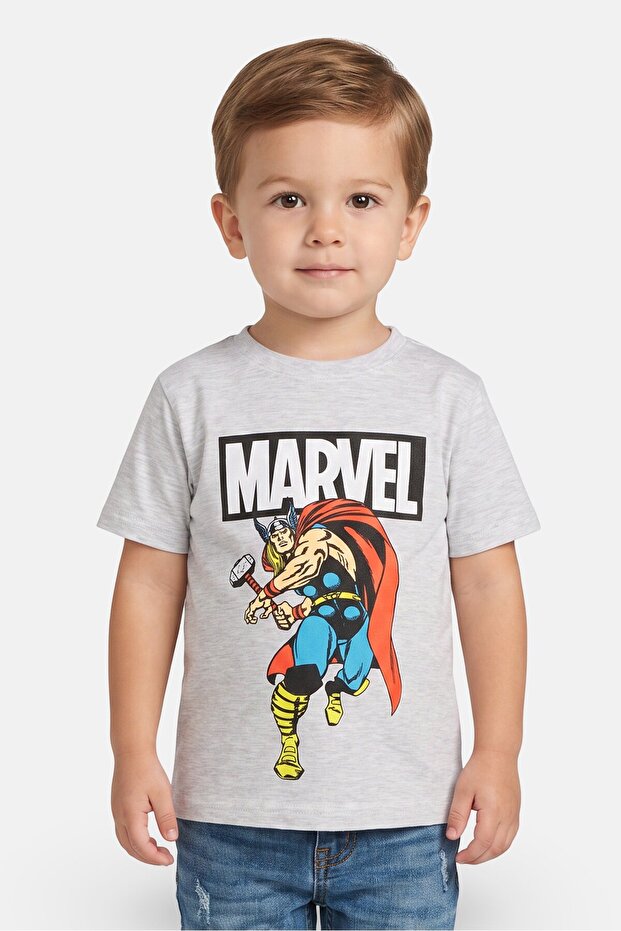 Toddlers Boy Crew Neck Short Sleeve Thor Print T-Shirt, Grey