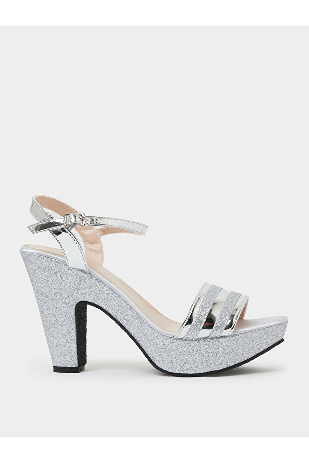 Silver Glitter Platform Block Heel Sandals