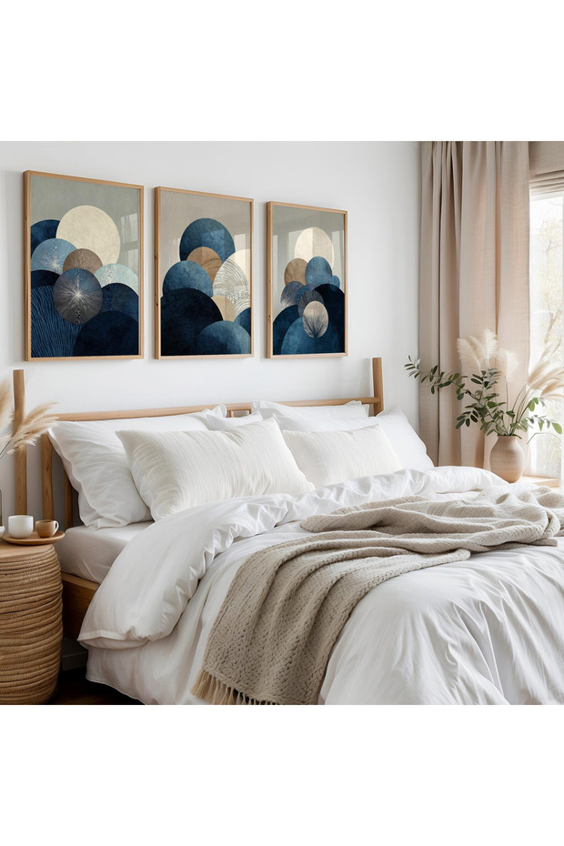 Framed Abstract Painting Set of 3 Large Canvas Wall Art 50x70 cm