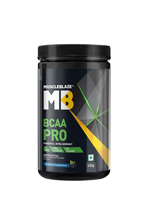 BCAA Pro Powder, Powerful Intra Workout (Blueberry Lemonade, 450g, 30 Servings) | With 7g BCAAs, 1168mg Electrolytes & 2.5g Glutamine
