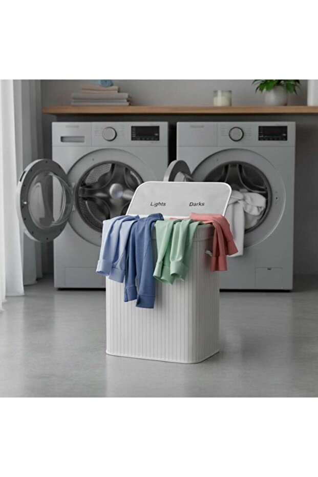 Chyna Foldable Bamboo Laundry Hamper with Handle 52x32x60cm - White