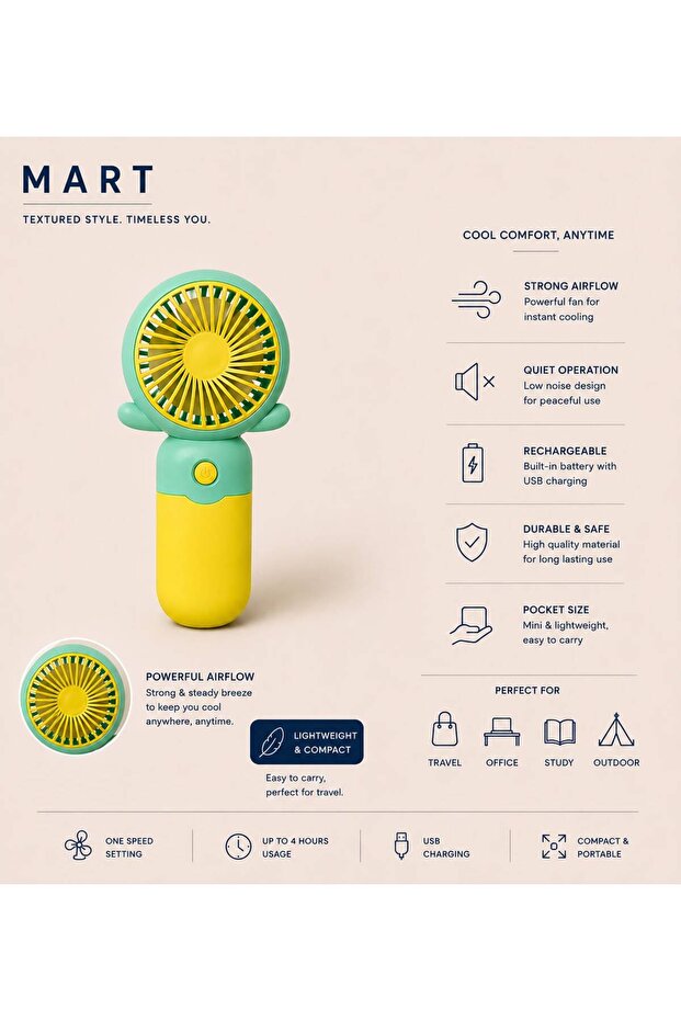 Mini Portable Handheld Fan - Rechargeable USB Personal Cooling Fan