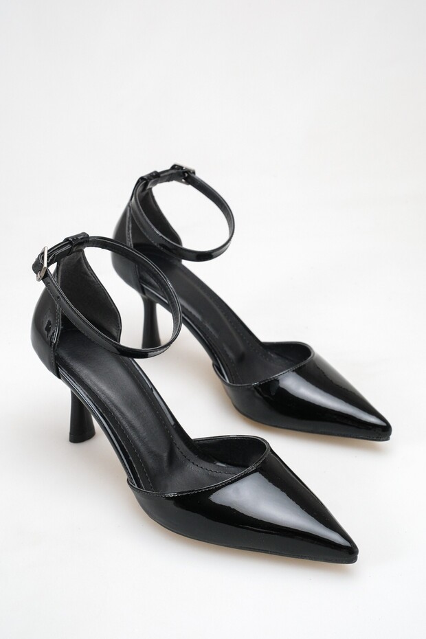 Women's Mirror Black Pointed Toe Heeled Shoes