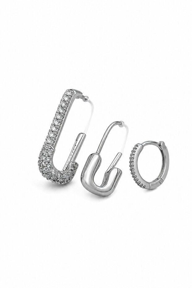 Set of 3 Modern Design Stone and Simple Gray Bijoux Earring Combination