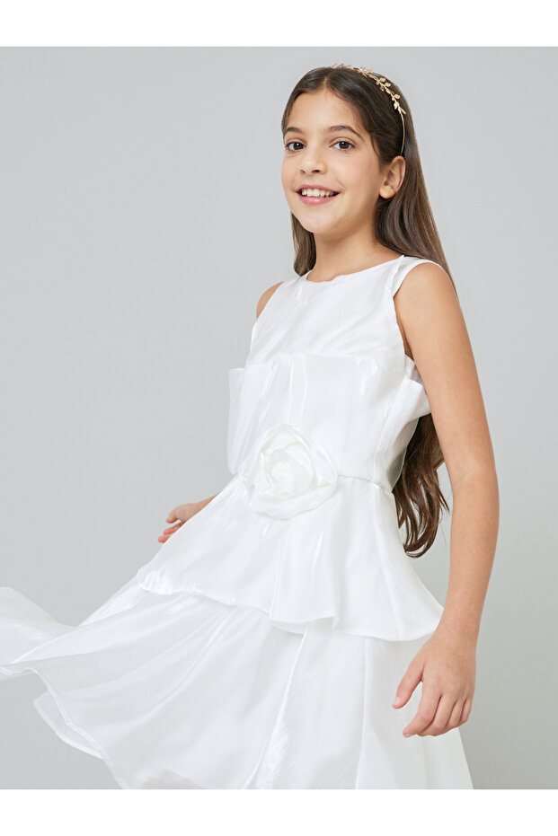 Teens Layered Dress With 3D Flower Detail