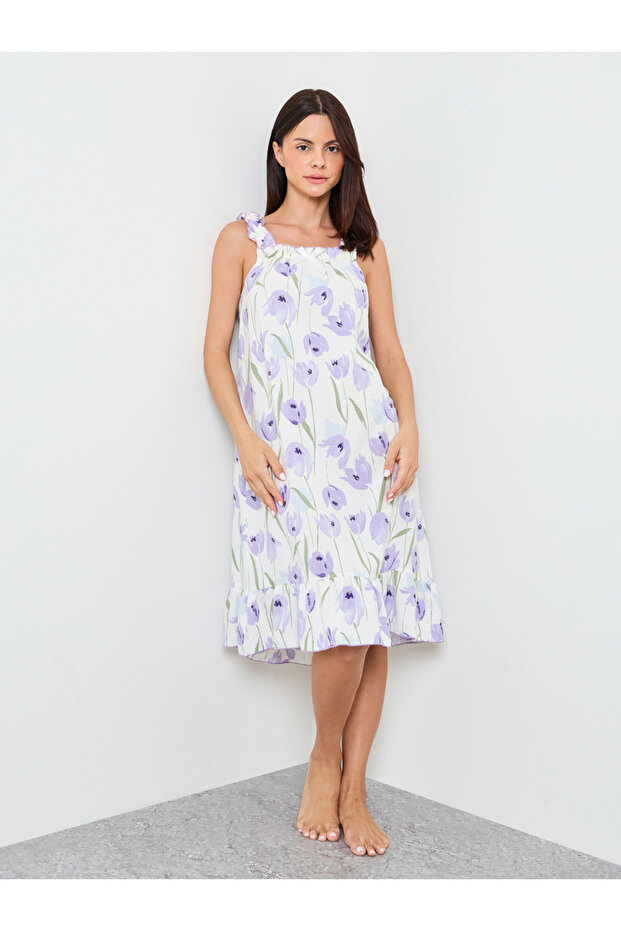 White Floral Print Nightdress