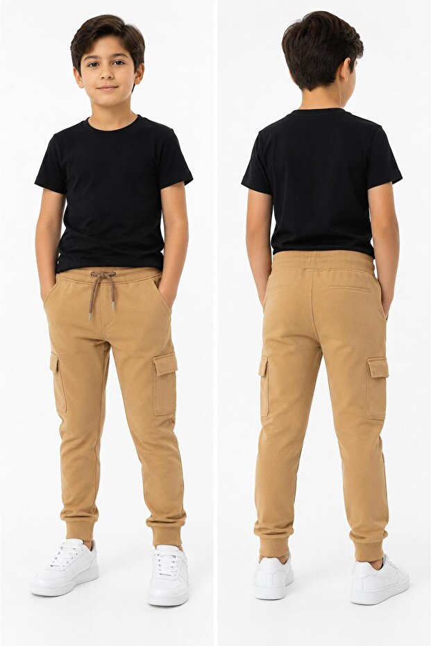 Ribbed Sweatpants with Side Pockets Pantalon Lycra Primary School Secondary School 2 Thread Fabric Unisex