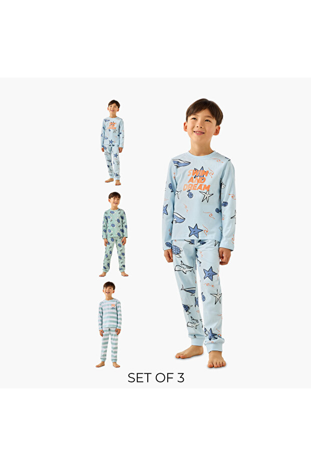 Cotton Crew Neck Long Sleeves Pyjama Set with Safari Print