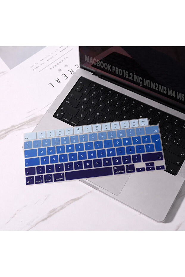 MacBook Pro 16.2 Inch M1 M2 M3 M4 M5 A2485 A2991 Compatible Turkish Q Keyboard Protector Blue Ombre Silicone