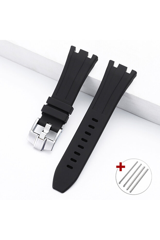 26mm Black 26mm Soft Silicone Watch Band for AP Refit Belt Strap for Royal Oak Offshore Men's Sport