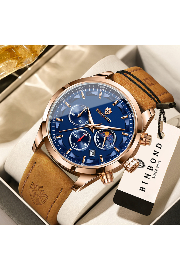 6 BINBOND Luminous Waterproof Accurate Sturdy Luxury Quartz Wristwatches for Men Chronograph Auto D.