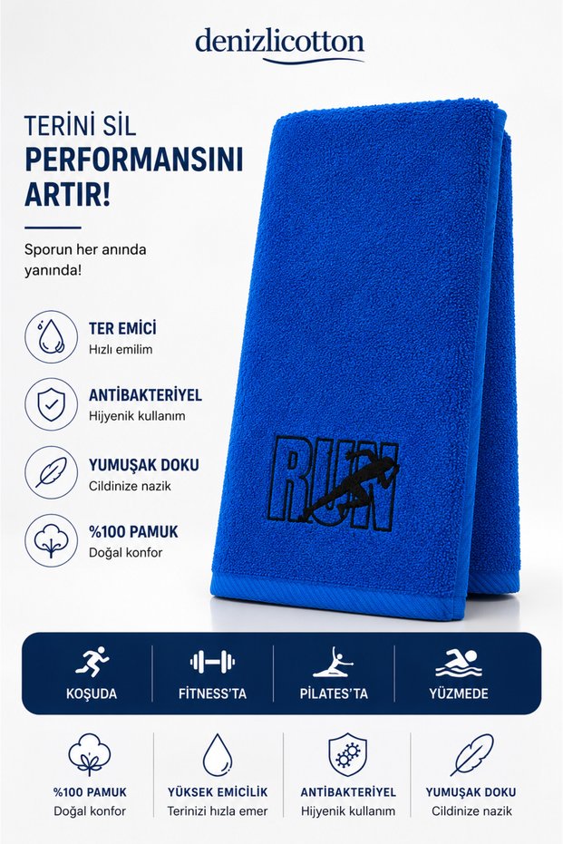 Embroidered Gray Sports Towel 30X90 cm Cotton Sweat Absorbent Fitness Yoga Towel