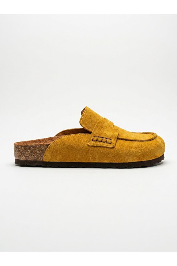 Unisex Mc450-Sue Genuine Leather Yellow Suede Closed Toe Orthopedic Cork Sabo Slippers
