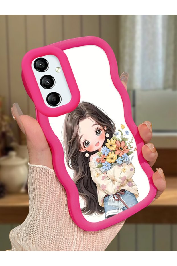 Samsung Galaxy A24 Compatible Case Camera Protector Red Silicone Couple Phone Case Girl Pattern