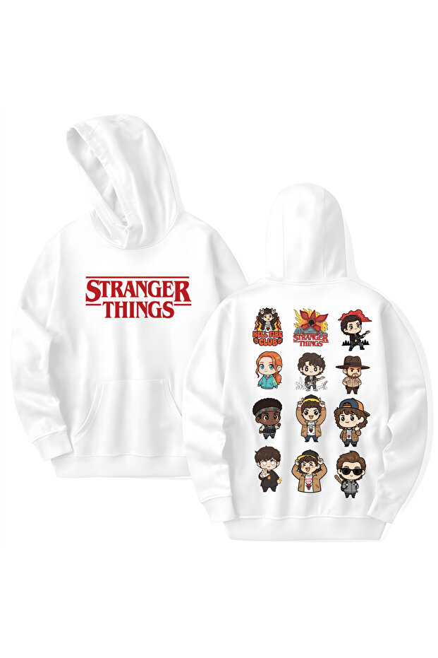 سترة رياضية بقلنسوة من القطن مطبوع عليها Stranger Things بأكمام طويلة وثلاثة خيوط