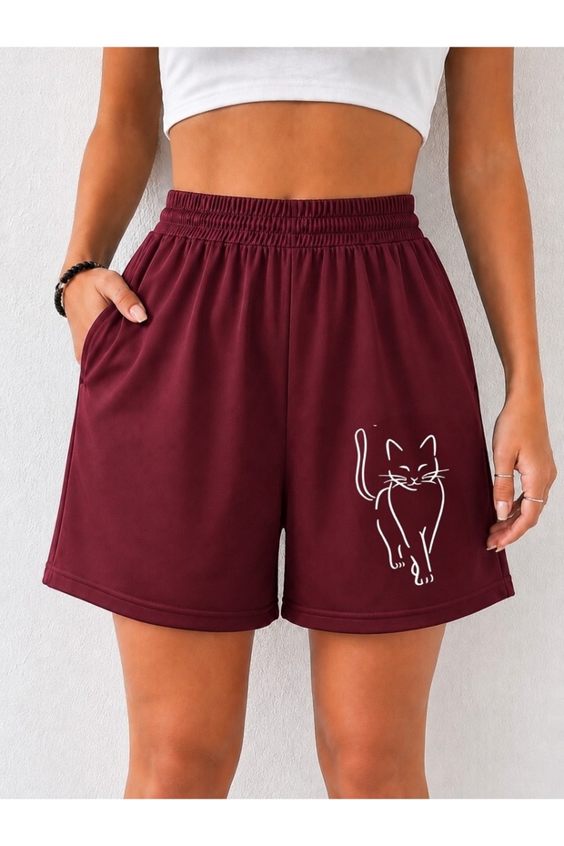 Women's 100% Cotton Daily Use Cat Printed Shorts with Pockets