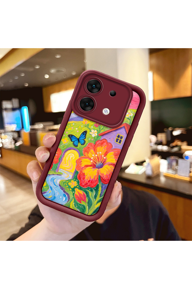 حافظة هاتف Infinix Zero 30 5G متوافقة مع الكاميرا، حافظة هاتف من السيليكون باللون الأحمر الداكن، نمط الفراشة