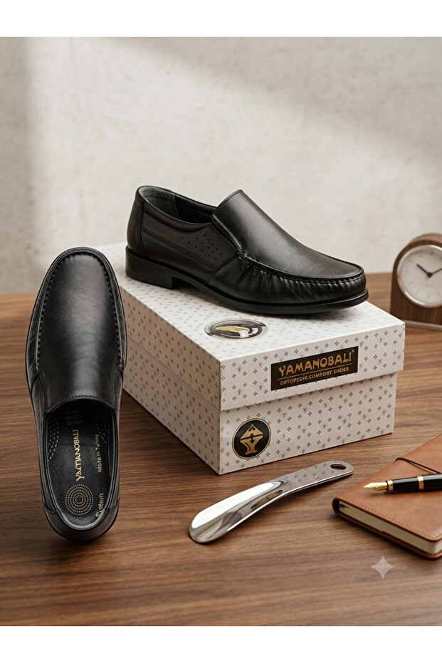 Orthopedic Comfort Men's Black 100% Genuine Leather Shoes