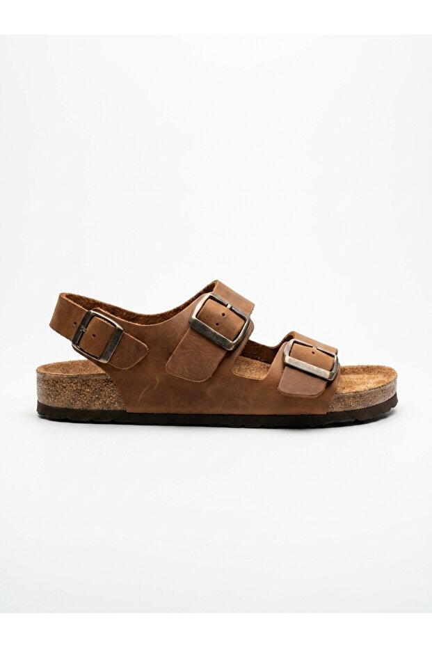 Unisex Mc305-Crz Genuine Leather Adjustable Orthopedic Sandals with Tan Buckle