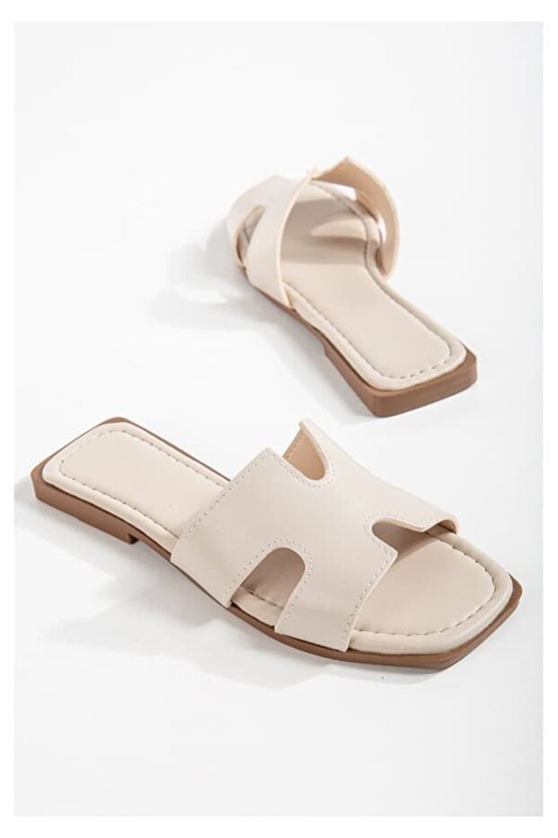 Women's Beige Flat Sole Daily Summer Slippers Rolise