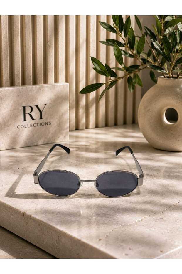 Modern Design Sunglasses with Silver-Colored Metal Frame and Oval Shape