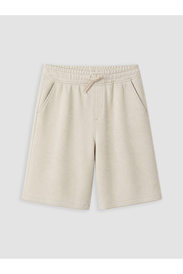 Beige Elastic Waist Regular Fit Boys' Shorts