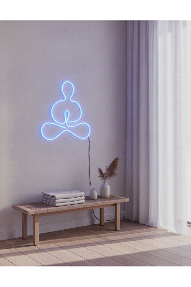 Yoga Meditasyon Figürlü LED Neon Duvar Tablosu | Mavi Aydınlatmalı Modern Dekor | Salon - 2